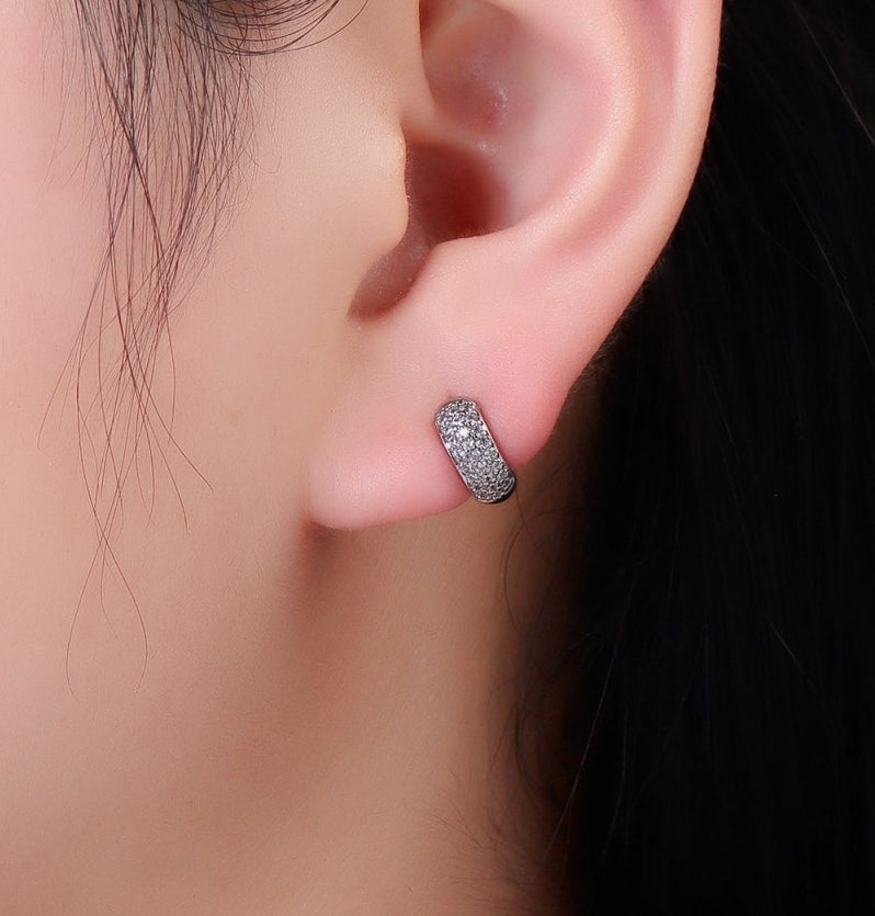 Minimalist White Gold-Filled 9.4mm Micro Pave CZ Wide Cartilage Huggie Earrings