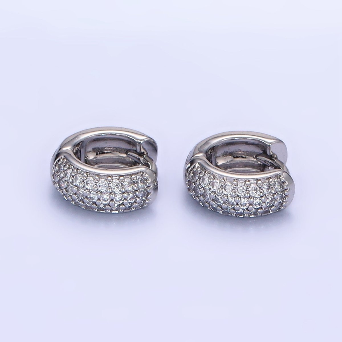 Minimalist White Gold-Filled 9.4mm Micro Pave CZ Wide Cartilage Huggie Earrings