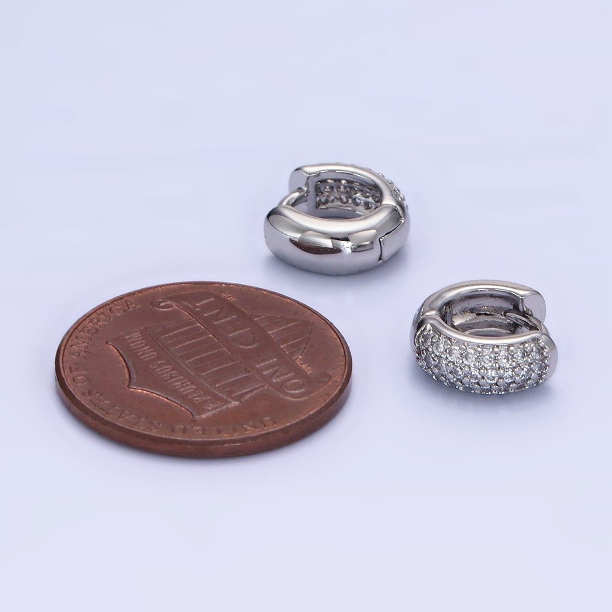 Minimalist White Gold-Filled 9.4mm Micro Pave CZ Wide Cartilage Huggie Earrings