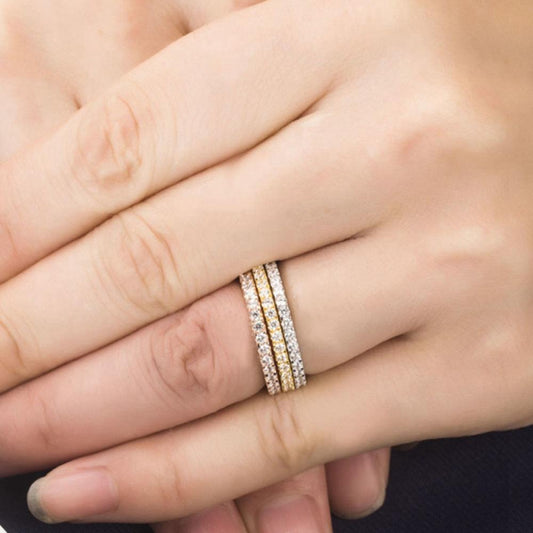 Dainty Sterling Silver Cubic Zirconia Eternity Band Stackable 3 Ring Set